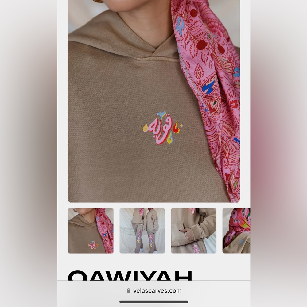 Velascarves Women's Taupe Hoodie Sweater with Pink Logo Accent